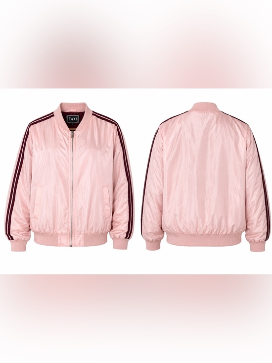 Taxi Jackets & Blazers - TAXI Pink Bomber Jacket‎ Burgundy Stripe Zip Front Lightweight Size Large